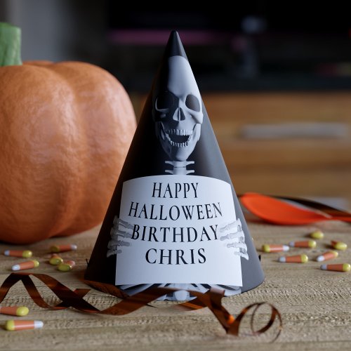 Halloween Birthday Spooky Skeleton Custom Black Party Hat