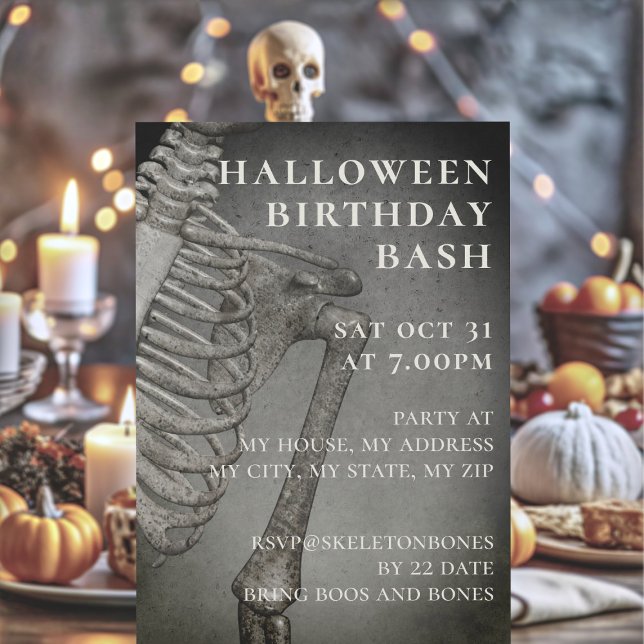 Halloween Birthday Spooky Skeleton Party Invitation (Birthday bash on Halloween? Here's your invitation!)