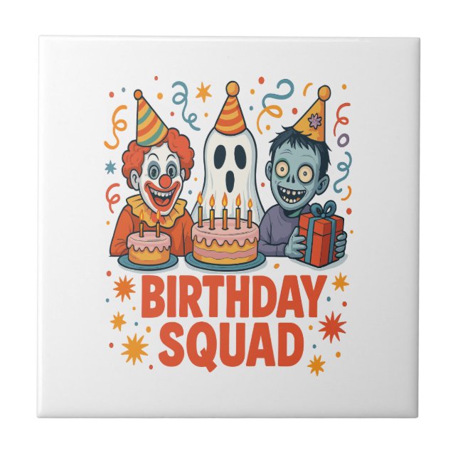 Halloween Birthday Squad Creepy Clown Ghost Zombie Ceramic Tile (Front)