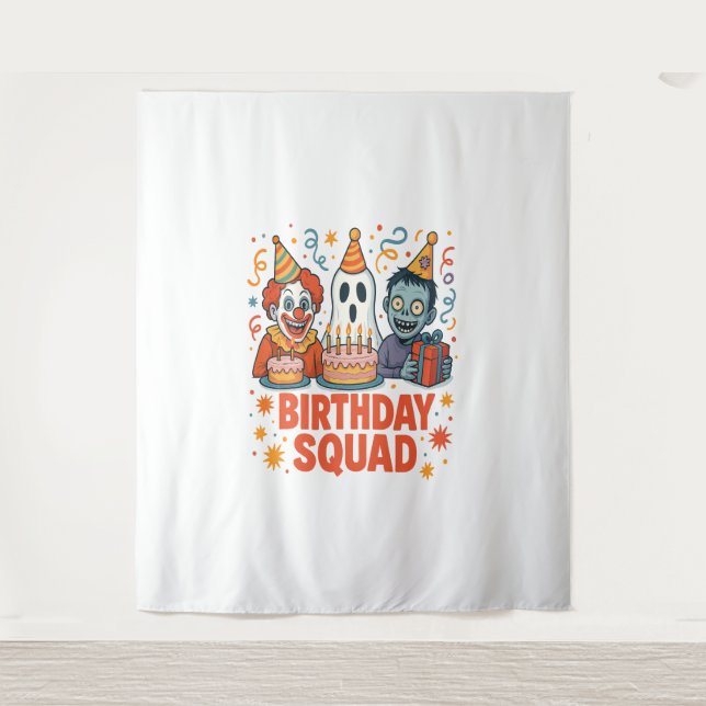 Halloween Birthday Squad Creepy Clown Ghost Zombie Tapestry (Front)
