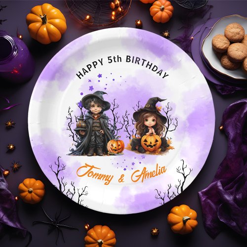 Halloween Birthday Twins Paper Plates