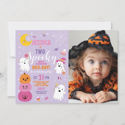 Halloween Birthday TWO Girls Party Ghosts Photo  Invitation