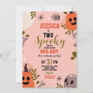 Halloween Birthday TWO Girls Party Ghosts Pink Invitation