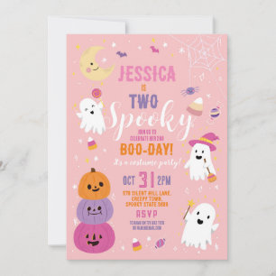 Halloween Birthday TWO Girls Party Ghosts Pumpkin Invitation