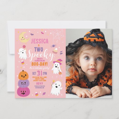 Halloween Birthday TWO Girls Party Ghosts Pumpkin Invitation