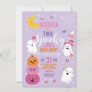 Halloween Birthday TWO Girls Party Ghosts Purple Invitation