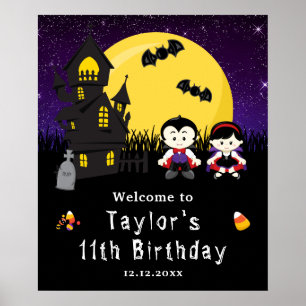 Halloween Birthday Vampires Purple Welcome Sign