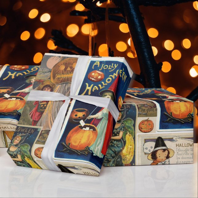 Halloween Birthday Vintage Cards Wrapping Paper (Creator Uploaded)
