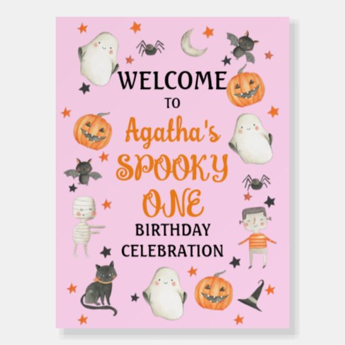 Halloween Birthday Welcome Sign Spooky One Pink
