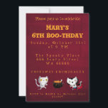 Halloween Birthday Witch Cats Bat Vampire Mummy In Invitation<br><div class="desc">It's so cool to have your birthday on Halloween! Trick or Treat! Cute Halloween kids birthday invitation design with black and white kittens in witch hats flying on brooms, funny bat, mummy, vampire, and other seasonal elements. Orange typography text. Funny, adorable, glowing colorful images made in Halloween colors and spooky...</div>