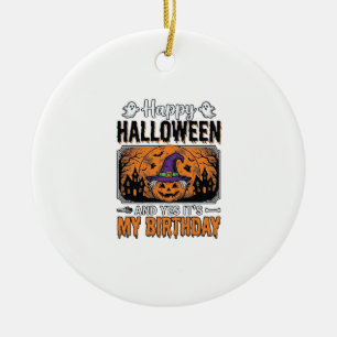 Halloween Birthday Witch Pumpkin Vintage Shirt Des Ceramic Ornament