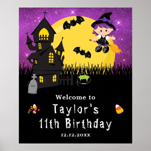 Halloween Birthday Witch Purple Welcome Sign