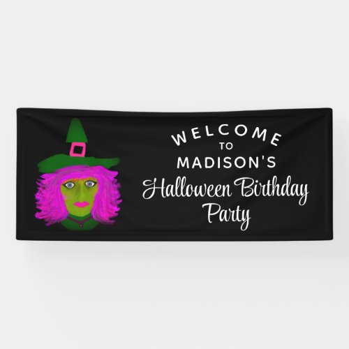 Halloween Birthday Witch Welcome Party Name Banner