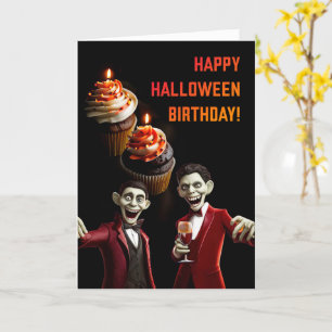 Halloween Birthday with Cupcakes and Ghouls Card