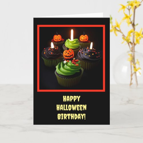 Halloween Birthday with Cupcakes Cute Card