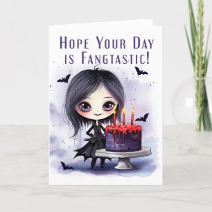Halloween Birthday With Cute Vampire and Birthday Letterpress Thank You Card