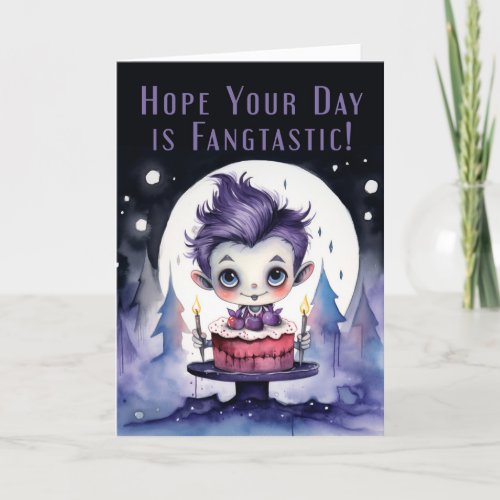 Halloween Birthday With Cute Vampire and Birthday  Thank You Card