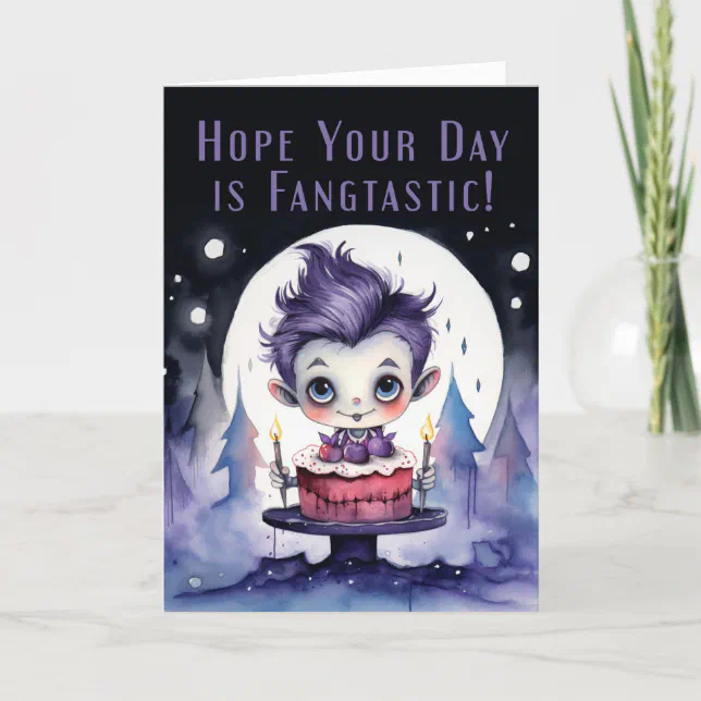 Halloween Birthday With Cute Vampire and Birthday Thank You Card | Zazzle