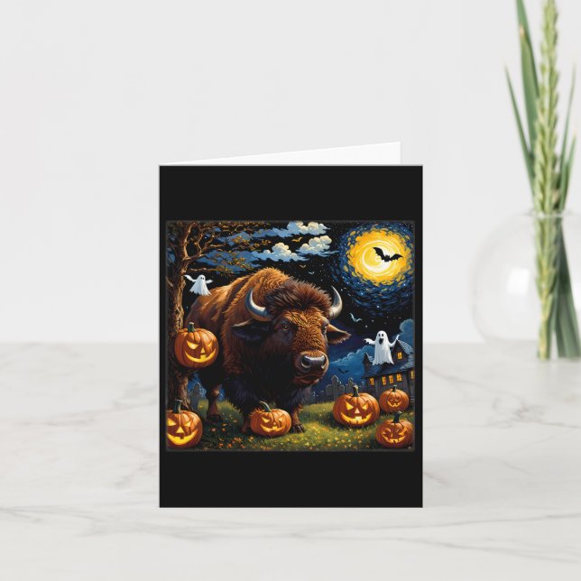 Halloween Bison Starry Night  Card (Front)