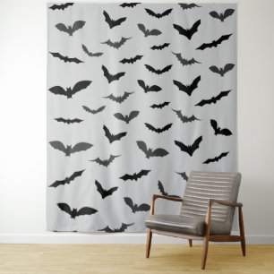 Halloween Black and Gray Bats Pattern Tapestry