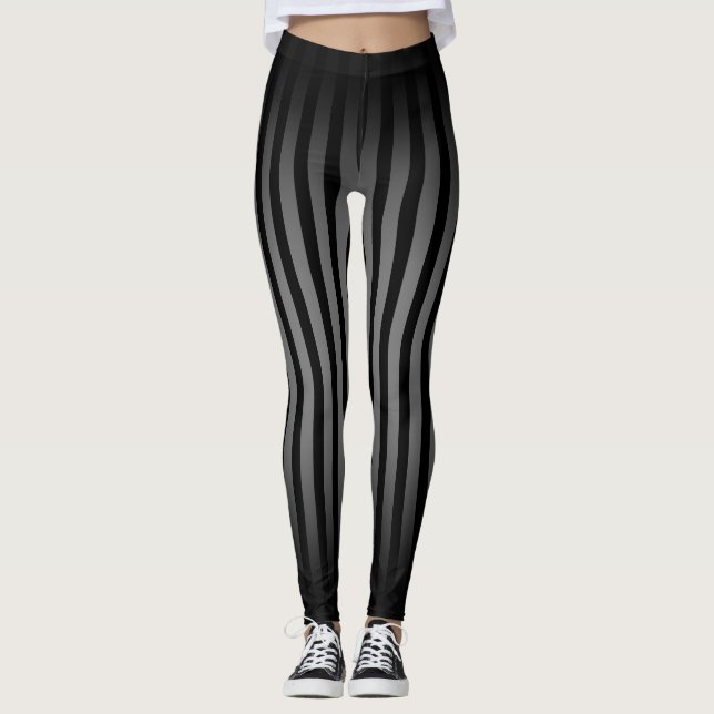 Halloween Black and gray vertical stripes ombre Leggings (Front)
