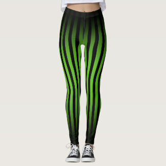 Halloween Black and green vertical stripes ombre Leggings