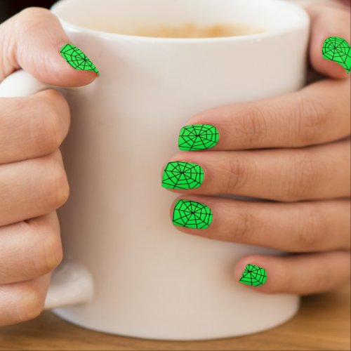 Halloween Black and Lime Green Spider Web Spooky Minx Nail Art