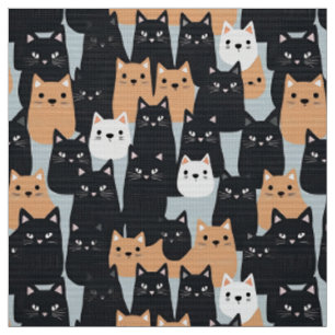 Halloween black and orange cat army fabric