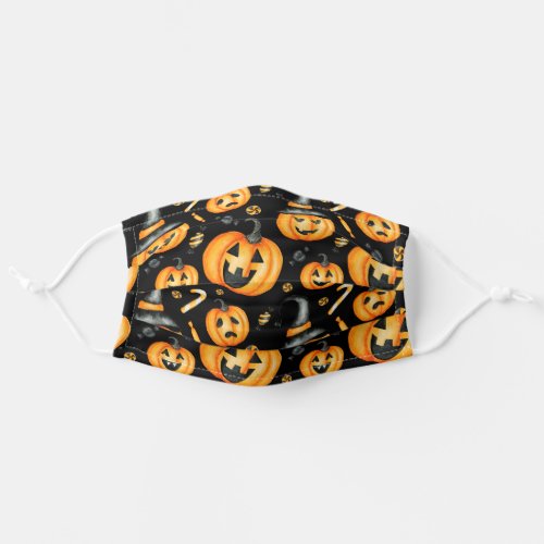 Halloween Black and Orange Jack_O_Lantern Candy Adult Cloth Face Mask