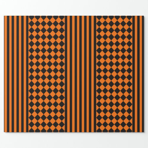 Halloween Black and Orange mix pattern Wrapping Paper