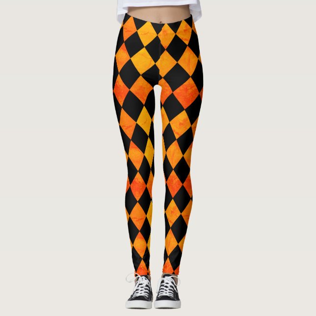 Halloween Black and Orange pattern Leggings (Front)