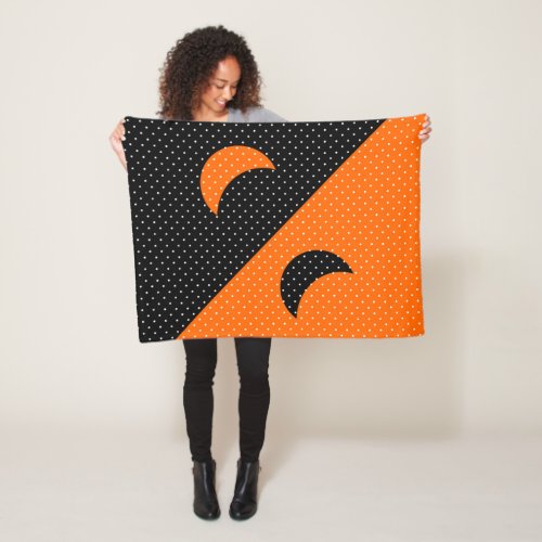 Halloween Black and Orange Polka Dots Fleece Blanket