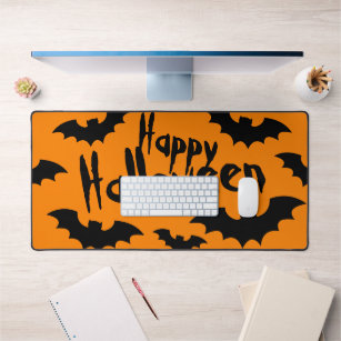 Halloween black and orange spooky bats desk mat