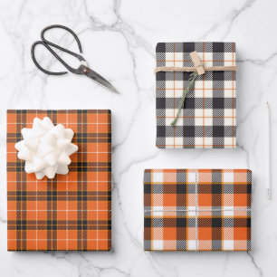 Halloween Black and Orange Tartan Plaid Gingham  Wrapping Paper Sheets