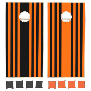 Halloween Black and Orange Vertical Stripes Cornhole Set