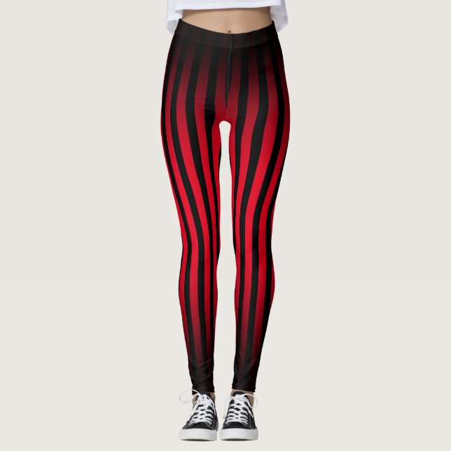 Halloween Black and red vertical stripes ombre Leggings (Front)