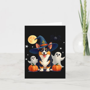 Halloween Black And Tan Corgi Dog Witchs Wizards Card