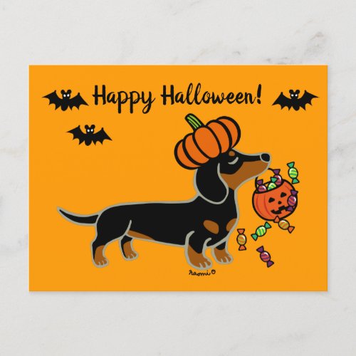 Halloween Black and Tan Smooth Haired Dachshund Postcard