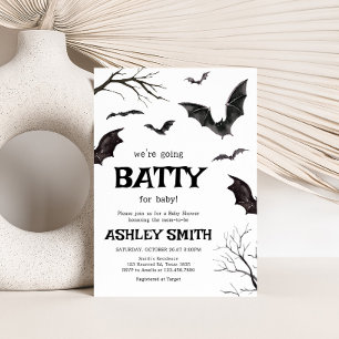 Halloween Black and White Bats Baby Shower Invitation