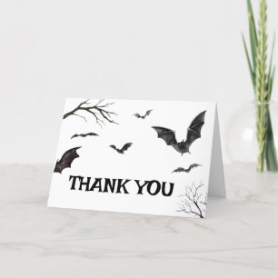 Halloween Black and White Bats Baby Shower Letterpress Thank You Card