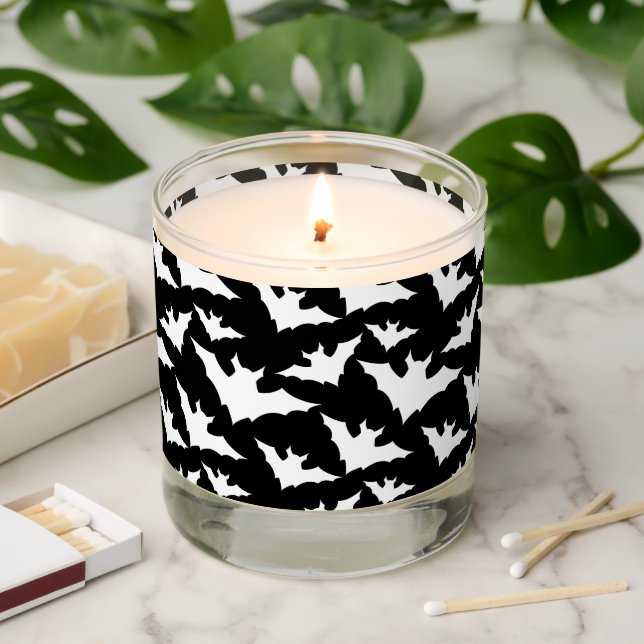 Halloween black and white bats cool spooky pattern scented candle (Lit)