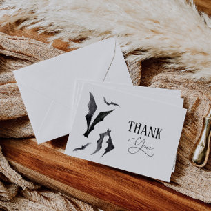 Halloween Black and White Bats  Letterpress Thank You Card