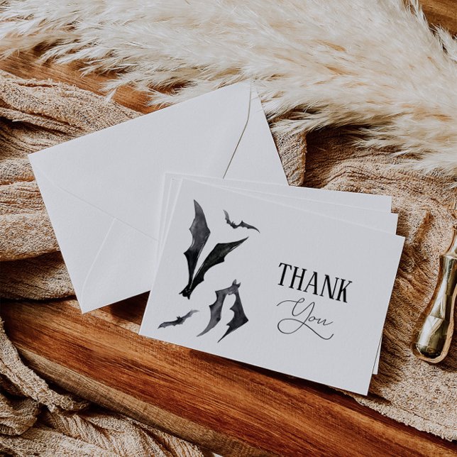 Halloween Black and White Bats  Thank You Card (Creator Uploaded)