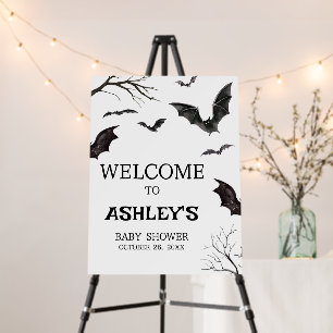Halloween Black and White Bats Welcome Sign