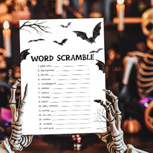 Halloween Black and White Bats Word Scramble Game