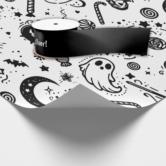 Halloween Black And White Boo Birthday Party Satin Ribbon (Creator Uploaded)