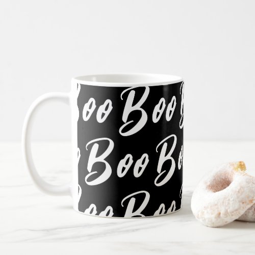 Halloween Black and White boo text pattern Coffee Mug