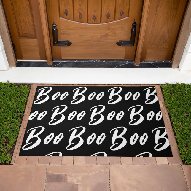 Halloween Black and White boo text pattern Doormat (Outdoor)