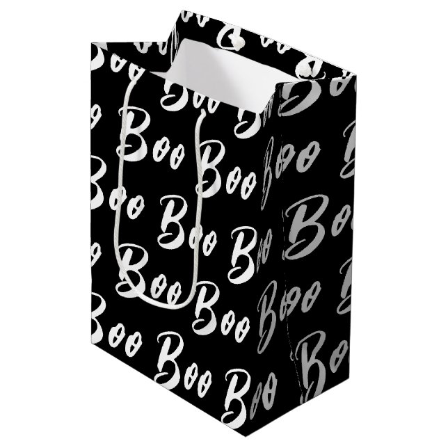 Halloween Black and White boo text pattern Medium Gift Bag (Front Angled)