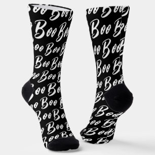 Halloween Black and White boo text pattern Socks